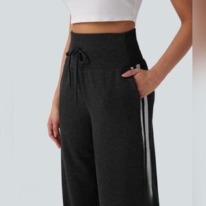 Halara Ribbed Wide Leg Pants Black White Striped Large Petite New